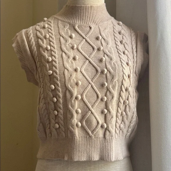 Women's Cable Knit Sweater- Cream - Picture 6 of 6